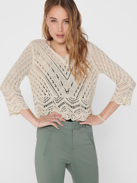 Jacqueline de Yong Krémszínű, mintás crop top 3/4 ujjú pulóver JDY New