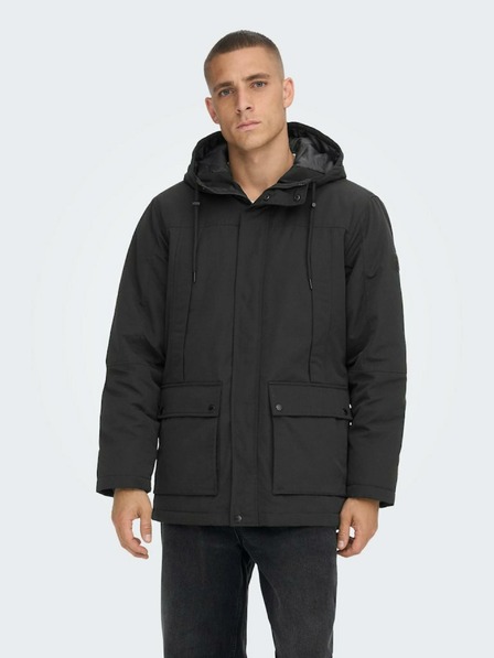 ONLY & SONS Fekete férfi télikabát ONLY & SONS Jayden