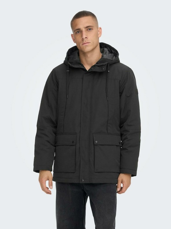 ONLY & SONS Fekete férfi télikabát ONLY & SONS Jayden