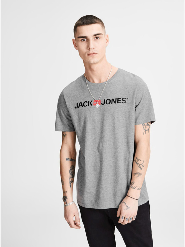 Jack & Jones Jack & Jones szürke csíkos nyomtatott póló póló