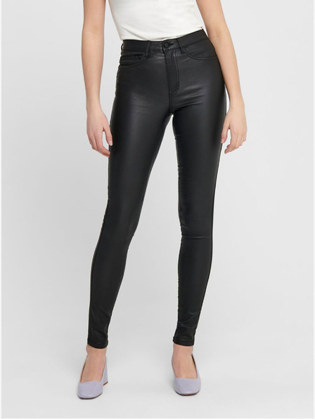 ONLY Fekete bőrből készült skinny fit nadrág ONLY Royal