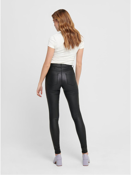 ONLY Fekete bőrből készült skinny fit nadrág ONLY Royal