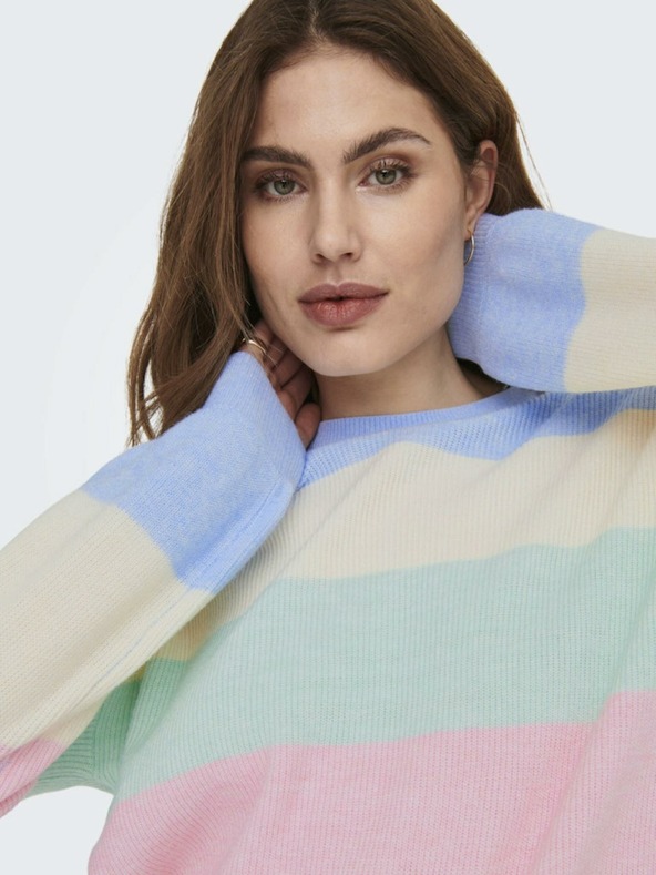ONLY Rózsaszín és kék női csíkos pulóver ONLY