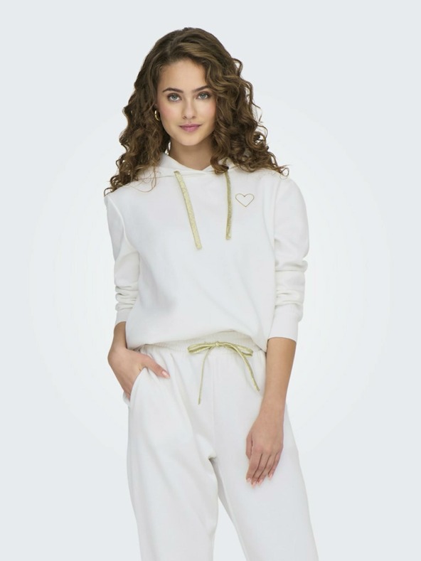 ONLY Fehér női kapucnis pulóver ONLY