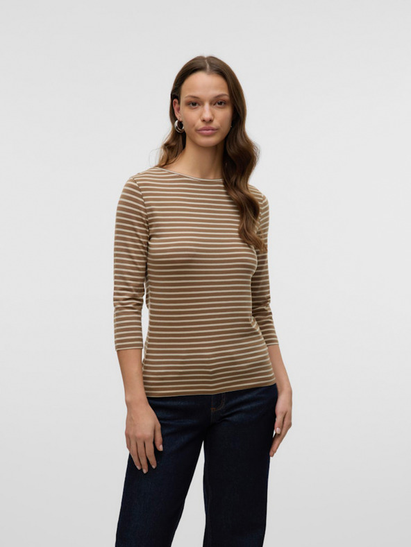 AWARE by VERO MODA Barna női csíkos póló AWARE by VERO MODA Fiona