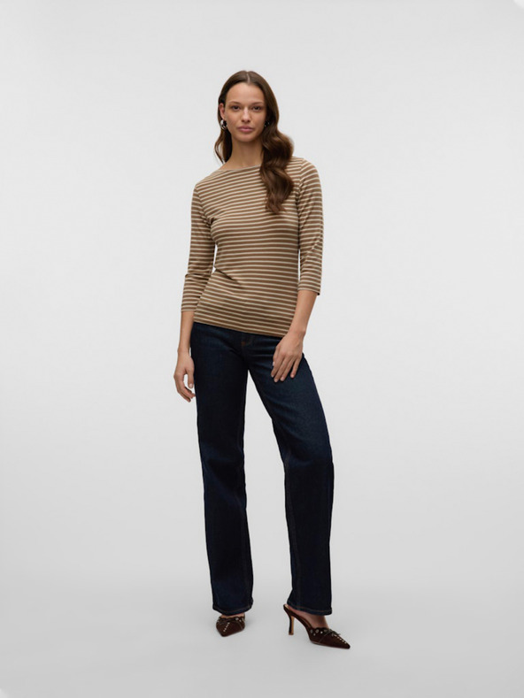 AWARE by VERO MODA Barna női csíkos póló AWARE by VERO MODA Fiona