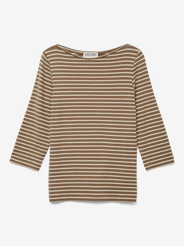 AWARE by VERO MODA Barna női csíkos póló AWARE by VERO MODA Fiona