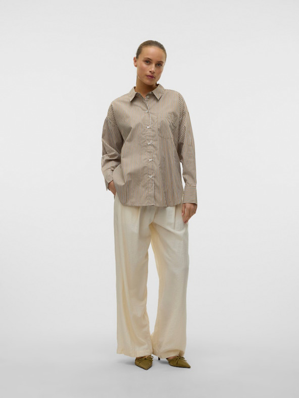 AWARE by VERO MODA Barna női csíkos póló AWARE by VERO MODA