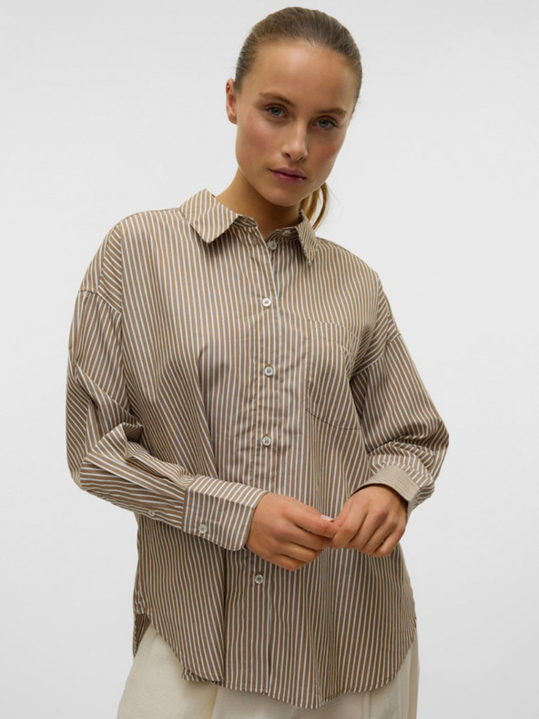 AWARE by VERO MODA Barna női csíkos póló AWARE by VERO MODA