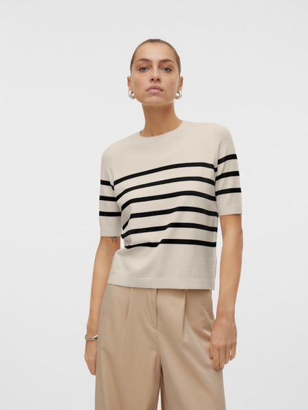 Vero Moda Fekete és bézs Vero Moda Saba női csíkos pulóver