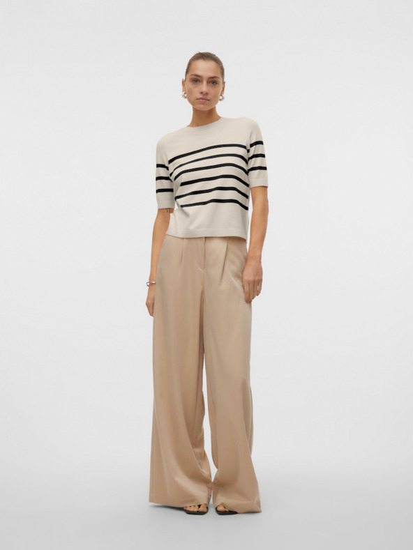 Vero Moda Fekete és bézs Vero Moda Saba női csíkos pulóver