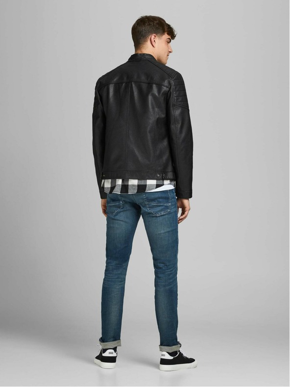 Jack & Jones Fekete bőr Jack & Jones Rocky dzseki
