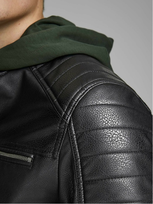 Jack & Jones Fekete bőr Jack & Jones Rocky dzseki