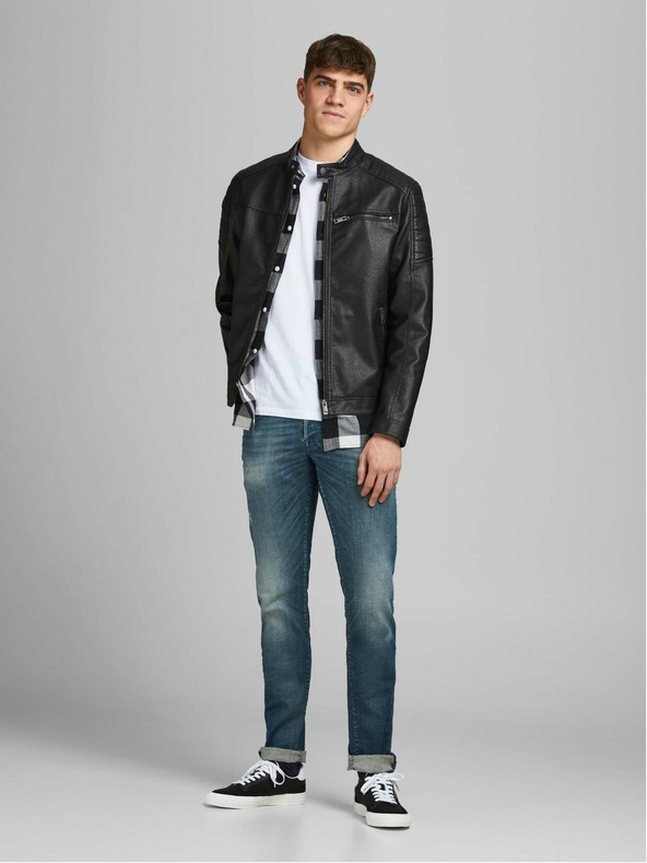 Jack & Jones Fekete bőr Jack & Jones Rocky dzseki