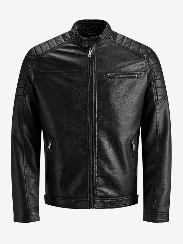 Jack & Jones Fekete bőr Jack & Jones Rocky dzseki