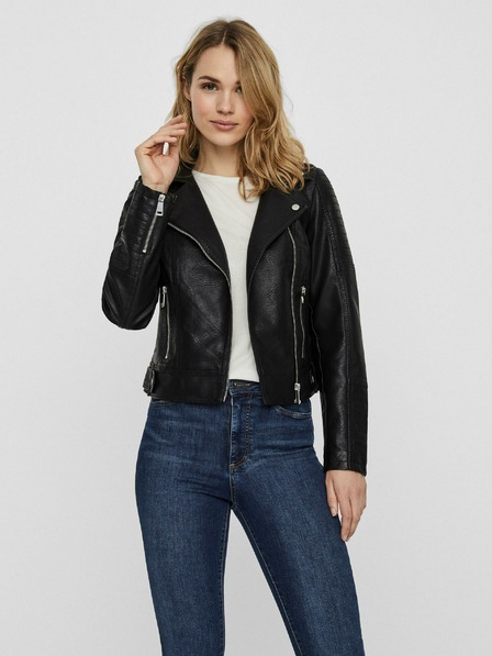 Vero Moda VERO MODA Kerriultra fekete bőrből készült, kanyargós dzseki