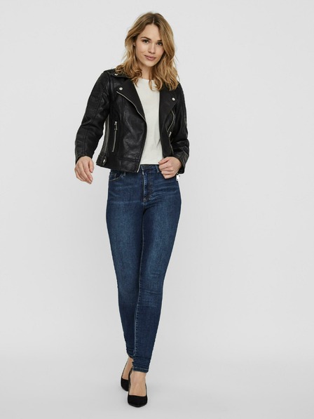 Vero Moda VERO MODA Kerriultra fekete bőrből készült, kanyargós dzseki