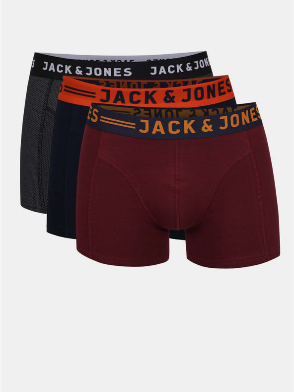 Jack & Jones Három darabos férfi Jack & Jones Lichfield boxeralsó készlet bordó, tengerészkék és szürke színben.