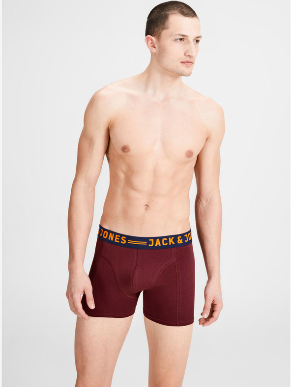 Jack & Jones Három darabos férfi Jack & Jones Lichfield boxeralsó készlet bordó, tengerészkék és szürke színben.