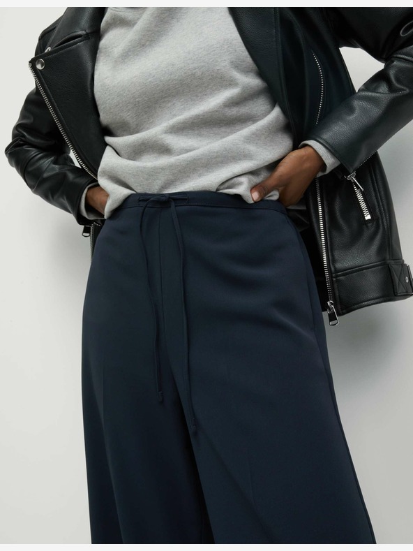 Marks & Spencer Széles szárú kreppnadrág elasztikus derékkal Marks & Spencer tengerészkék