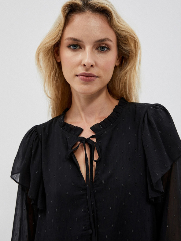 Moodo Fekete női blúz fodros fodrokkal Moodo
