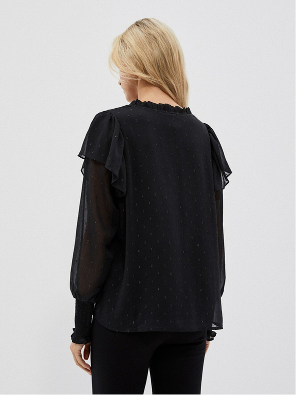 Moodo Fekete női blúz fodros fodrokkal Moodo