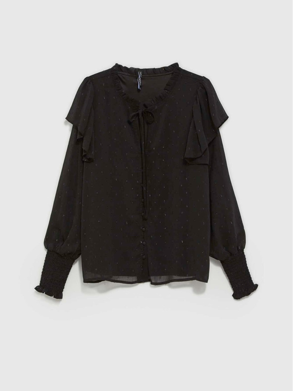 Moodo Fekete női blúz fodros fodrokkal Moodo