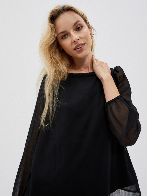 Moodo Fekete női blúz fodros ujjakkal Moodo