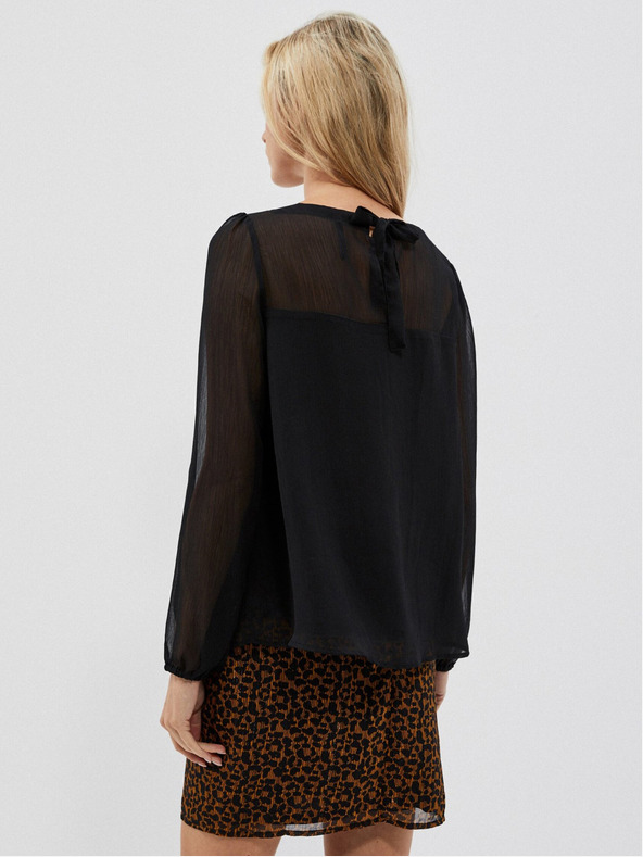 Moodo Fekete női blúz fodros ujjakkal Moodo