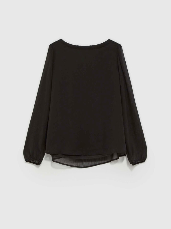 Moodo Fekete női blúz fodros ujjakkal Moodo