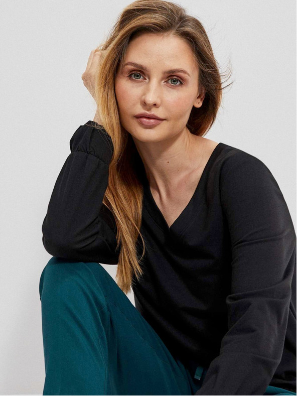 Moodo Fekete női V-nyakú pulóver Moodo