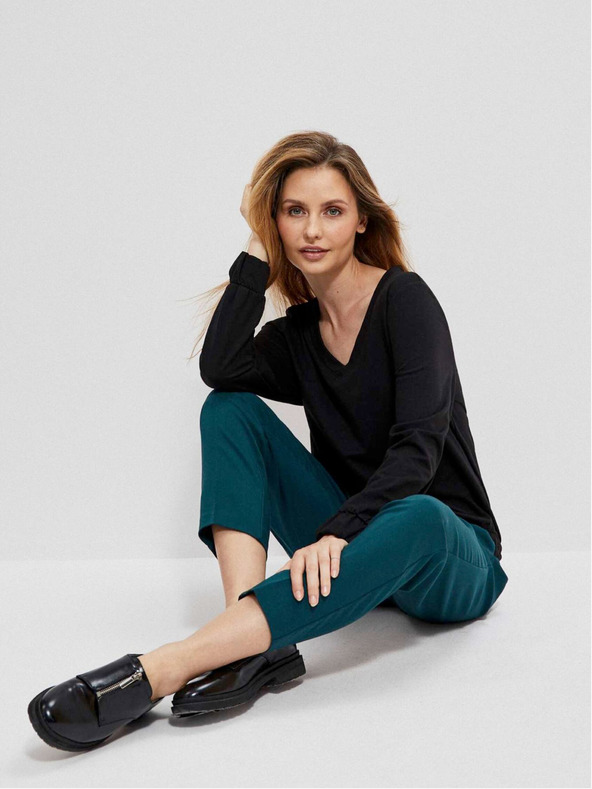 Moodo Fekete női V-nyakú pulóver Moodo