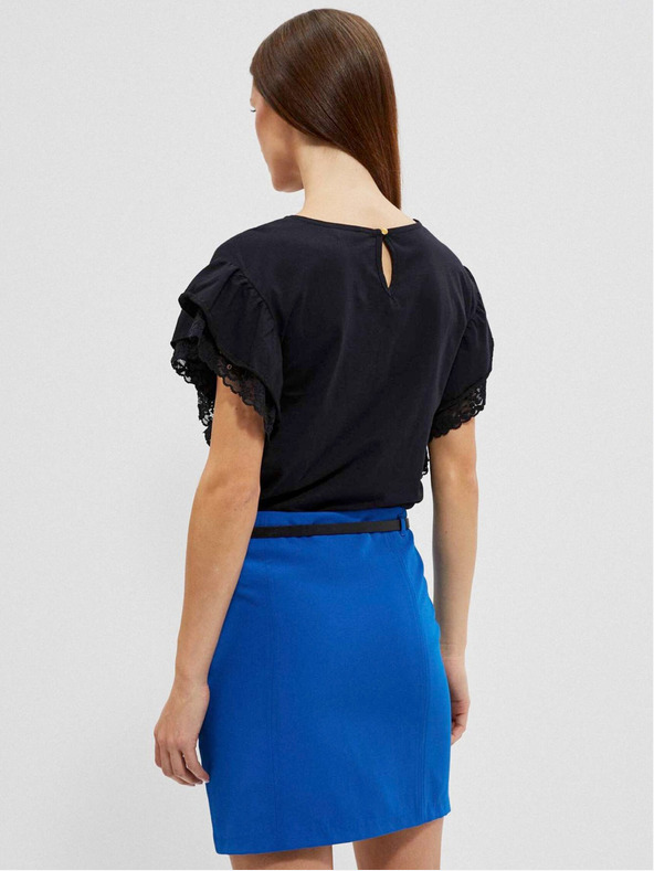 Moodo Fekete női blúz fodros vállakkal Moodo