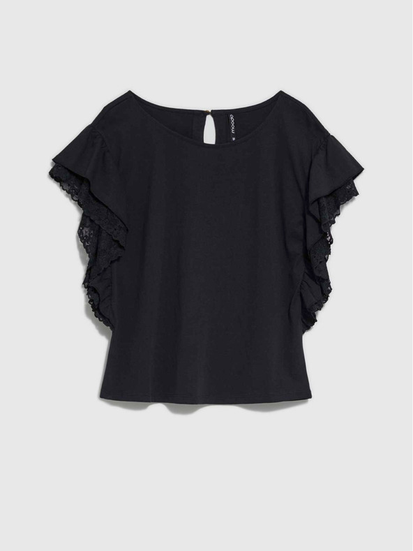 Moodo Fekete női blúz fodros vállakkal Moodo