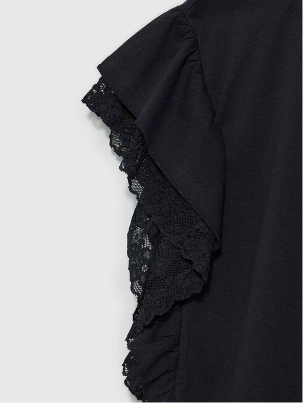 Moodo Fekete női blúz fodros vállakkal Moodo