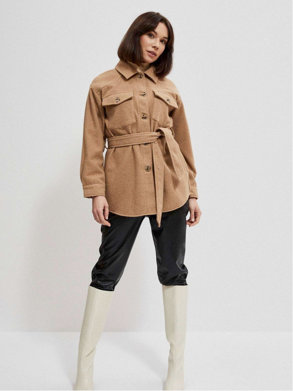 Moodo Bézs színű női ing kabát övvel Moodo