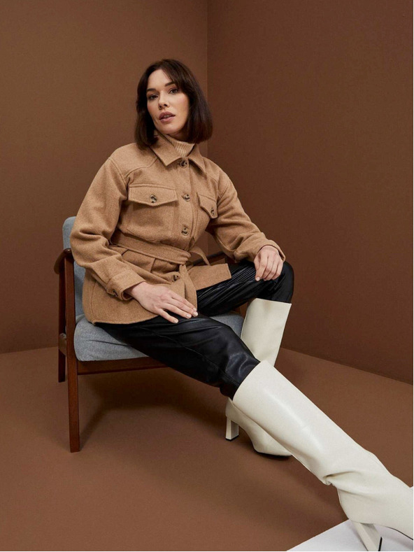 Moodo Bézs színű női ing kabát övvel Moodo