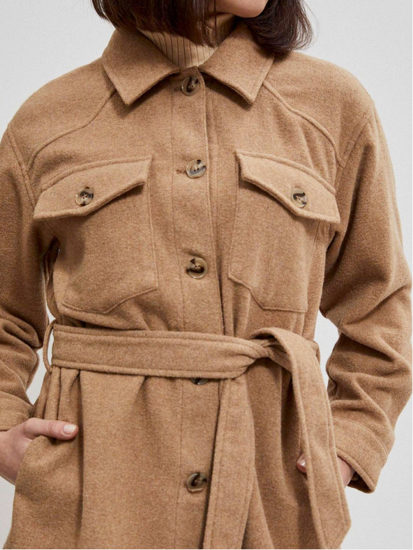 Moodo Bézs színű női ing kabát övvel Moodo