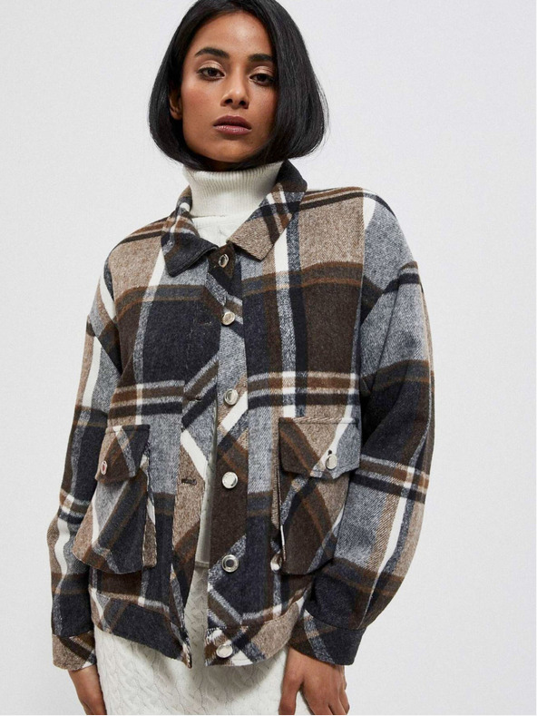 Moodo Moodo szürke és barna női kockás ingkabát