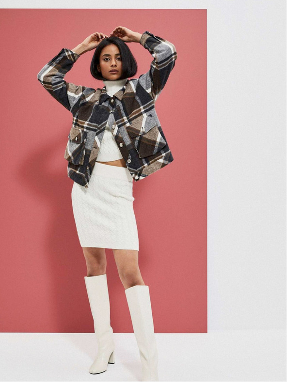 Moodo Moodo szürke és barna női kockás ingkabát