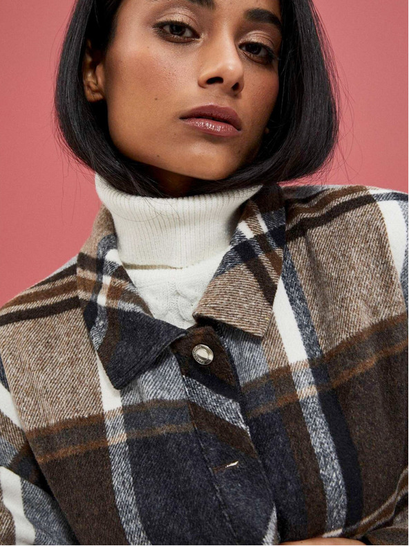 Moodo Moodo szürke és barna női kockás ingkabát