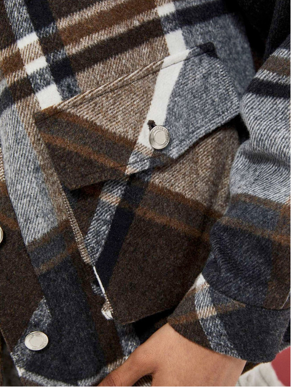 Moodo Moodo szürke és barna női kockás ingkabát