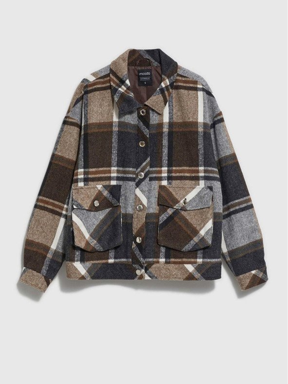 Moodo Moodo szürke és barna női kockás ingkabát