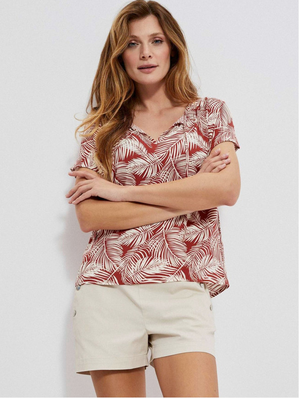 Moodo Fehér és piros női mintás blúz Moodo