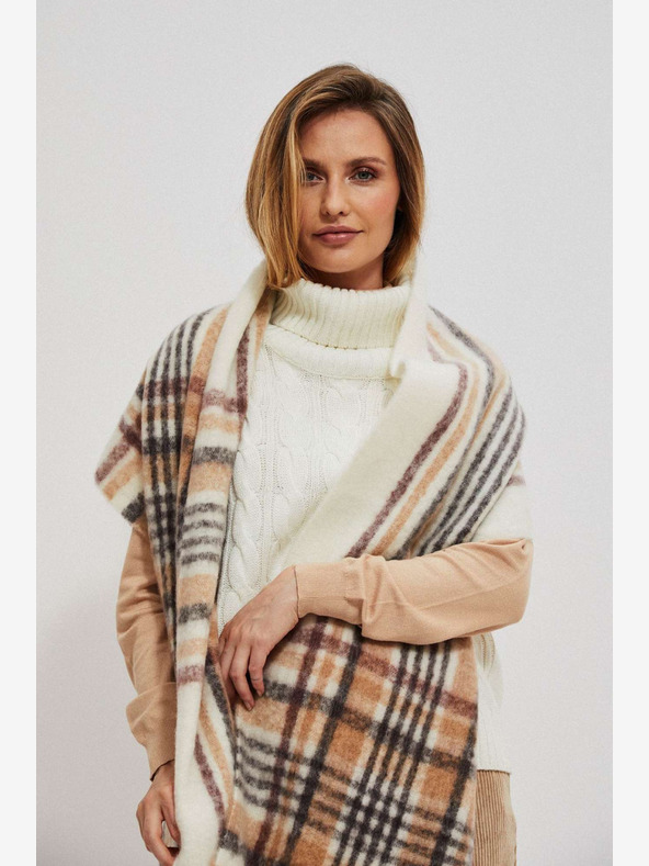 Moodo Krém bézs női kockás sál Moodo