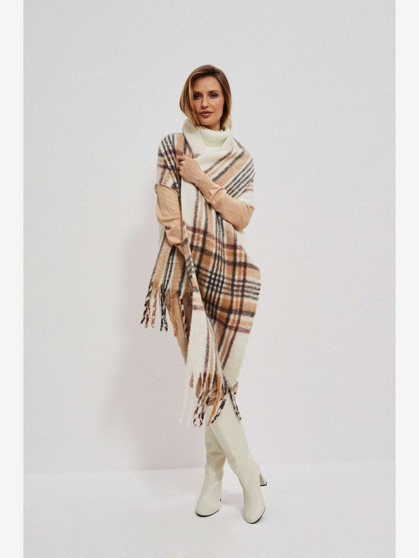 Moodo Krém bézs női kockás sál Moodo