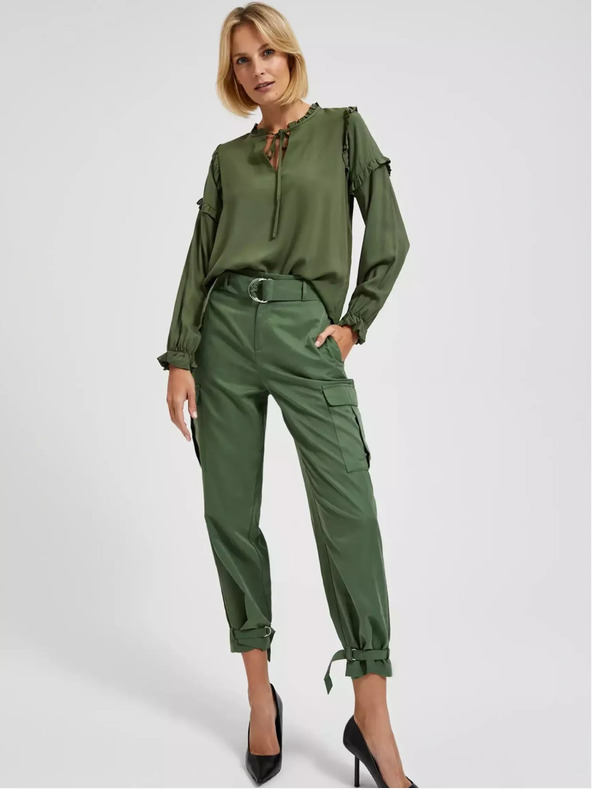 Moodo Khaki színű blúz fodros ujjakkal Moodo