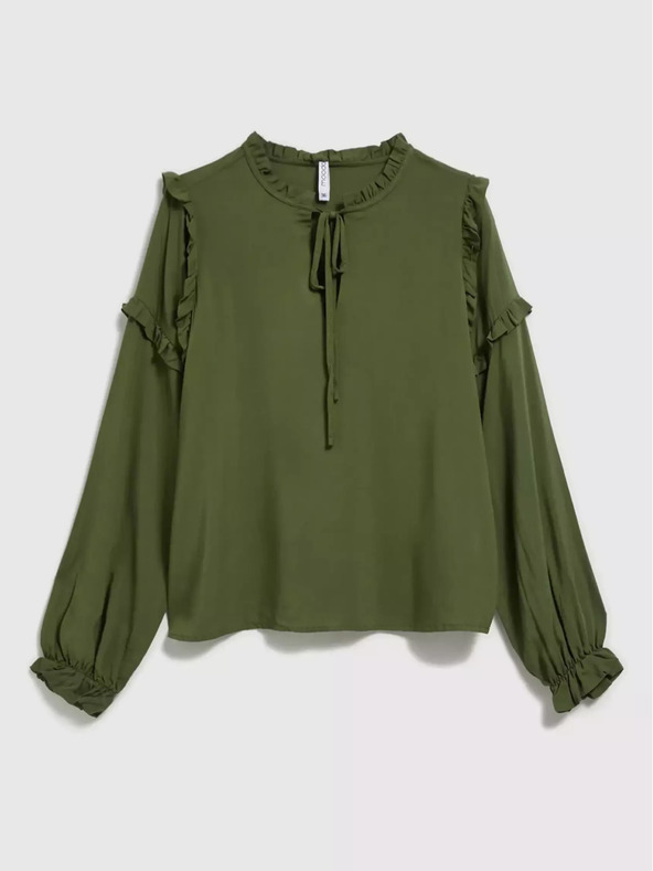 Moodo Khaki színű blúz fodros ujjakkal Moodo