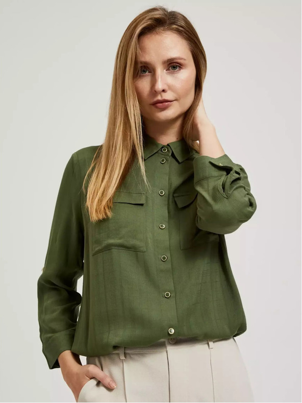 Moodo Khaki színű blúz zsebekkel és hosszú ujjakkal Moodo