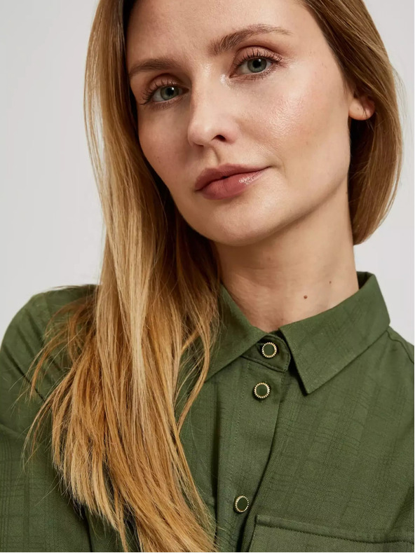 Moodo Khaki színű blúz zsebekkel és hosszú ujjakkal Moodo